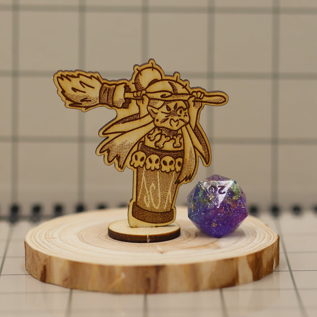 Baba Yaga with 2d wooden mini for DnD and other TTRPGS