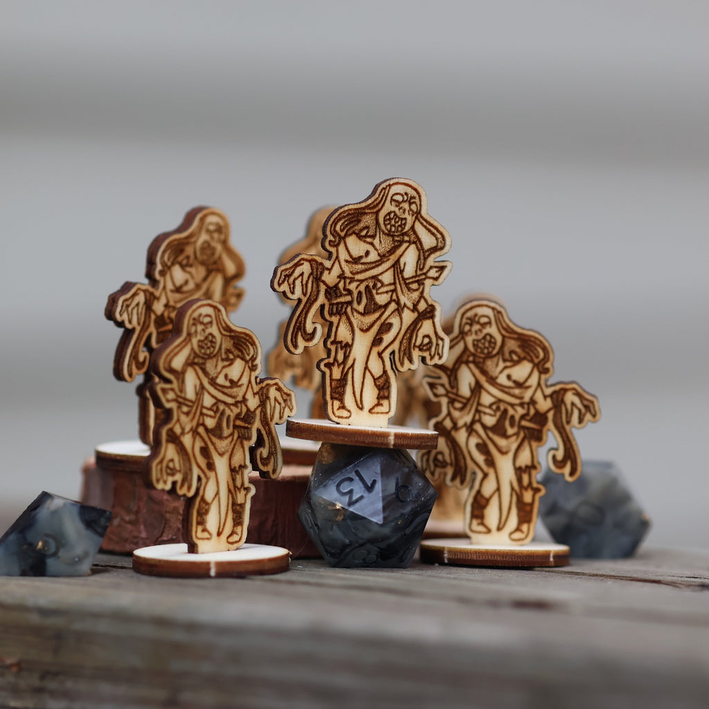 DnD Zombie minis for game masters and TTRPGS wooden flat 2D cute standees