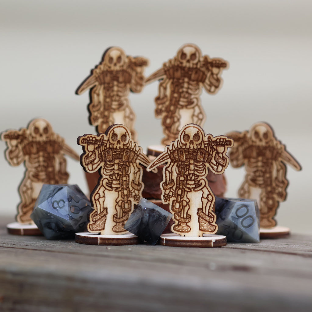 DnD skeleton minis for game masters and TTRPGs wooden that flat pack and are cute and affordable