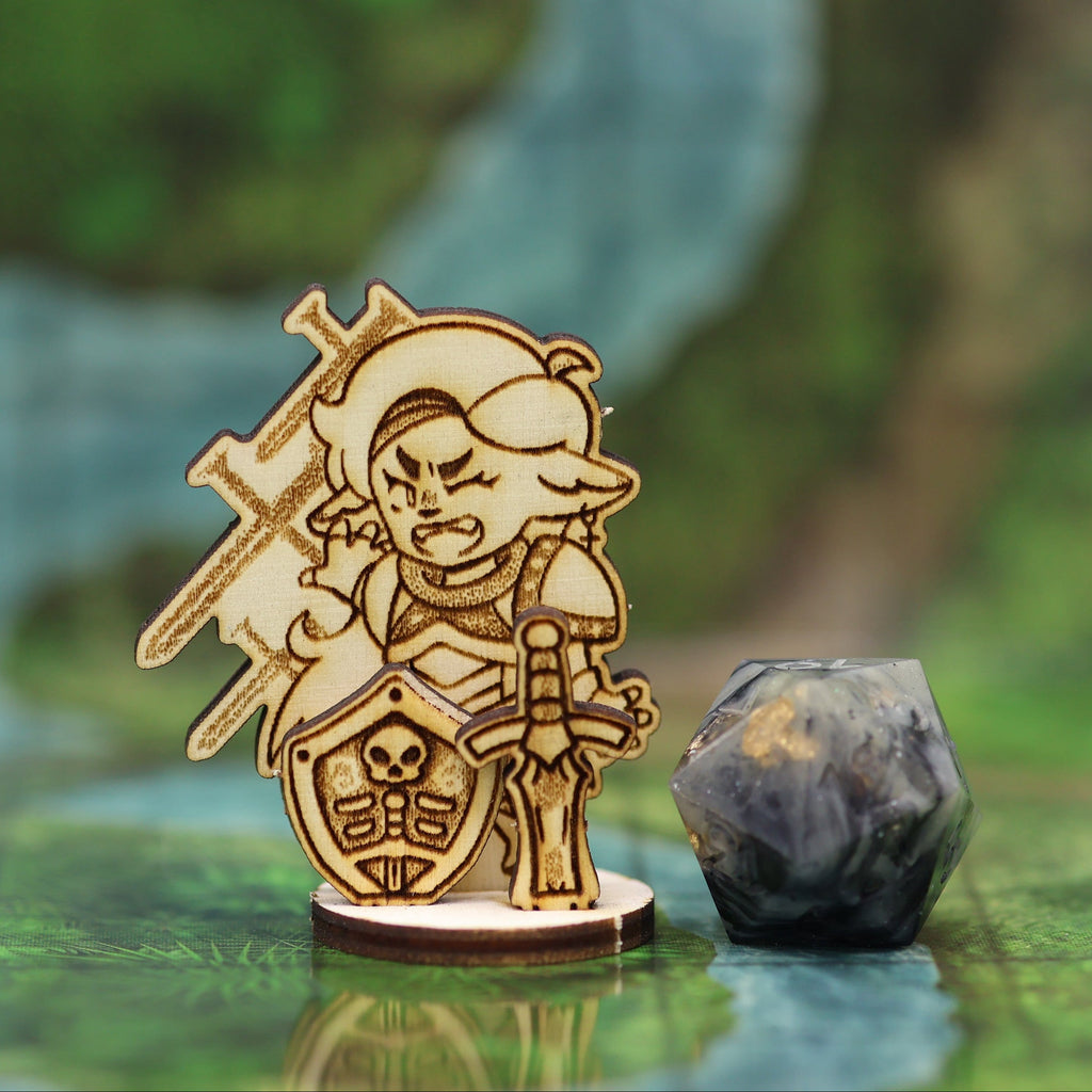 Dnd firbolg paladin Wooden figurine of a warrior with a shield and sword