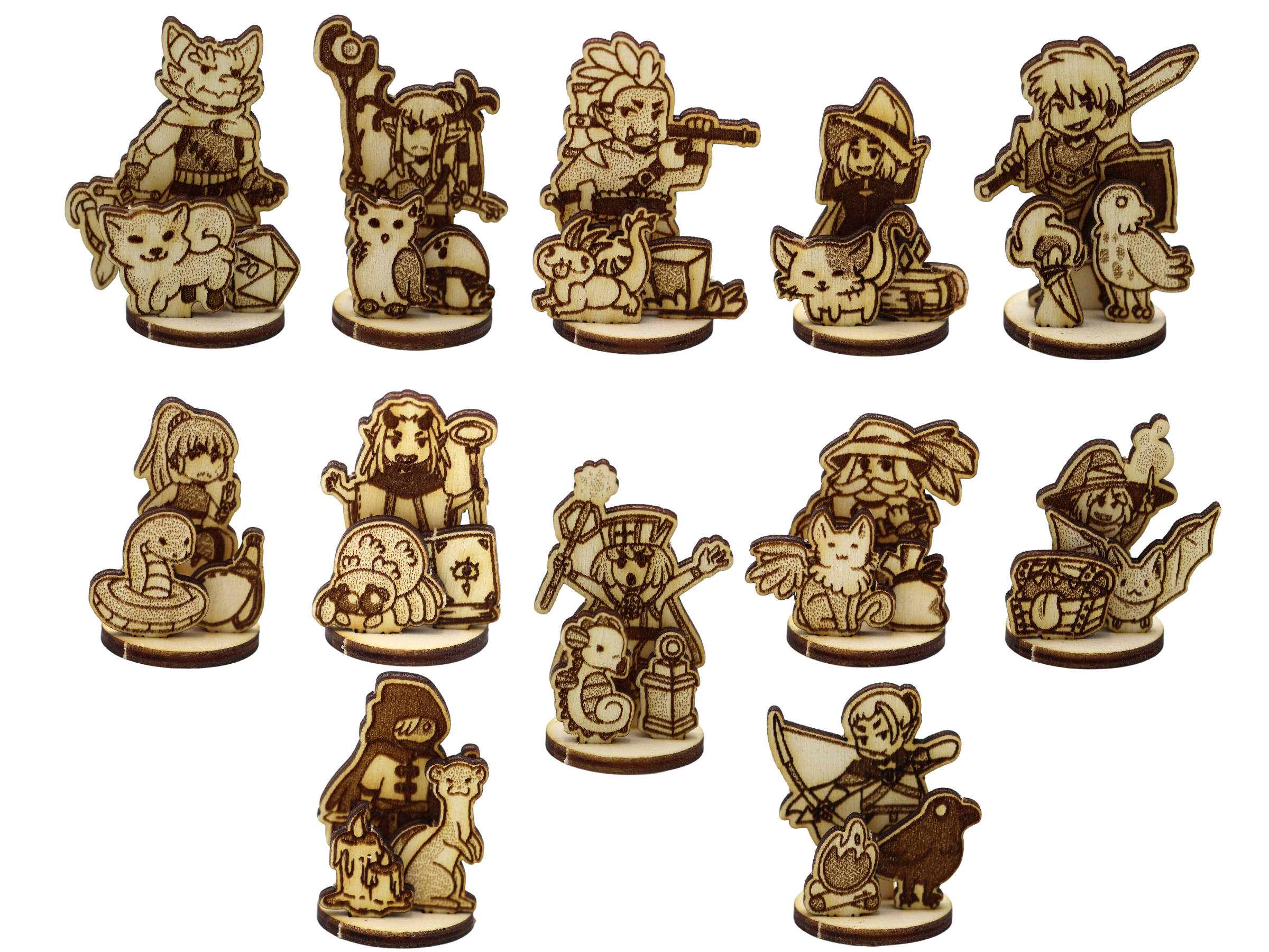 2d Mini 2D Flat wooden miniatures - Miniature Starter Set – CorvidArts