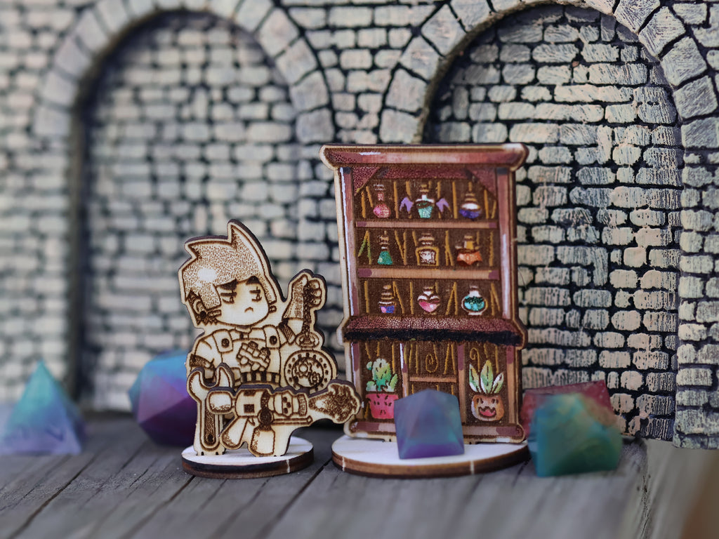 Wooden miniature for DnD and other TTRPG games. A wooden standee human artificer class. Want a cute minis and affordable mini for Dnd? This is it. 