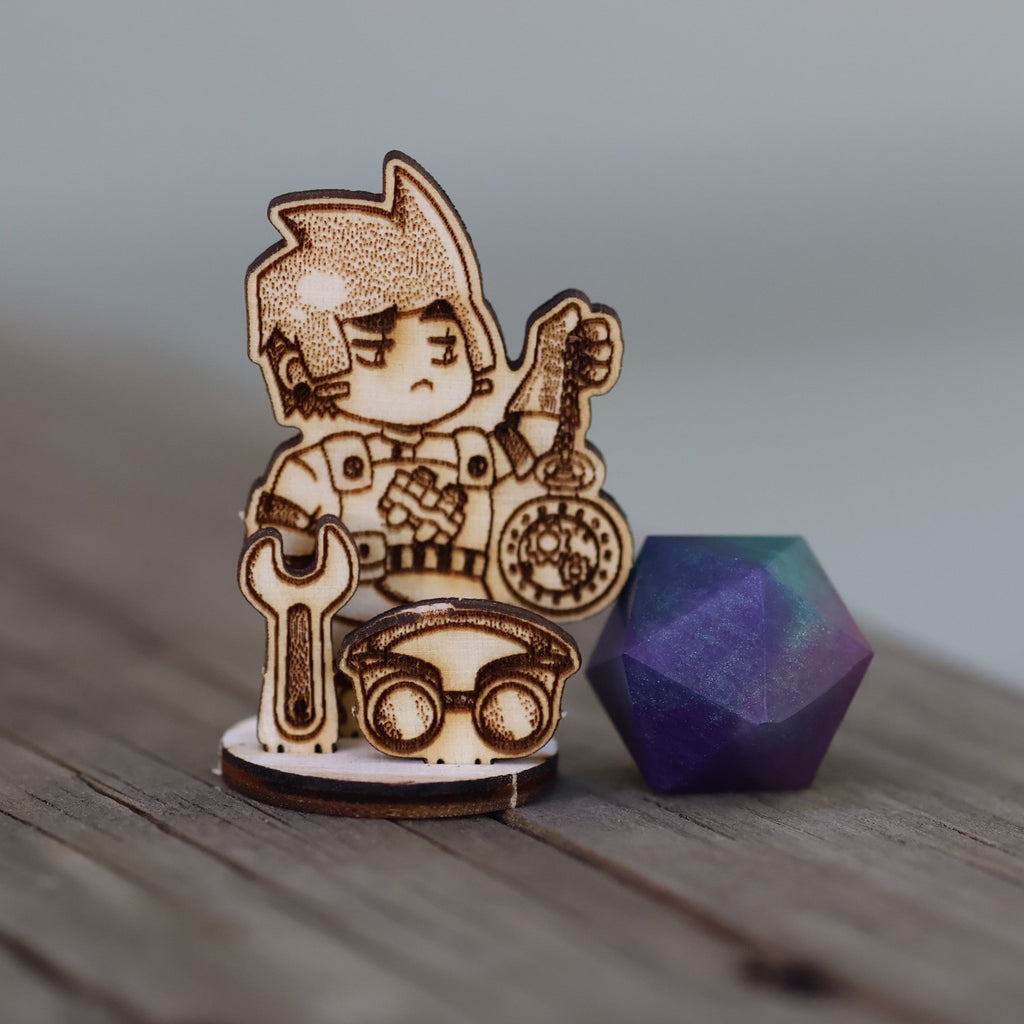 Wooden miniature for DnD and other TTRPG games. A wooden standee human artificer class. Want a cute minis and affordable mini for Dnd? This is it. 
